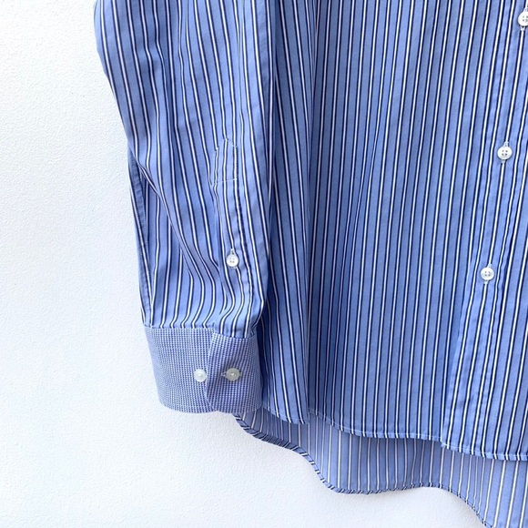 Etro Men's Size 44 Blue White Vertical Stripe Contracting Cuff Button Down Shirt - Picture 4 of 10